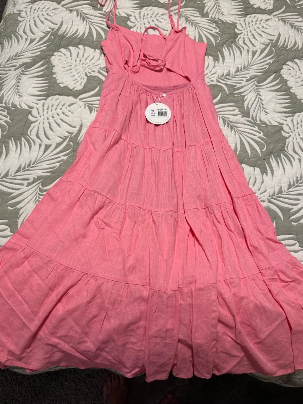 Nwt Pink Tiered Midi Sundress With Open Eyelet Tie Back- Size S — image 7 of 8